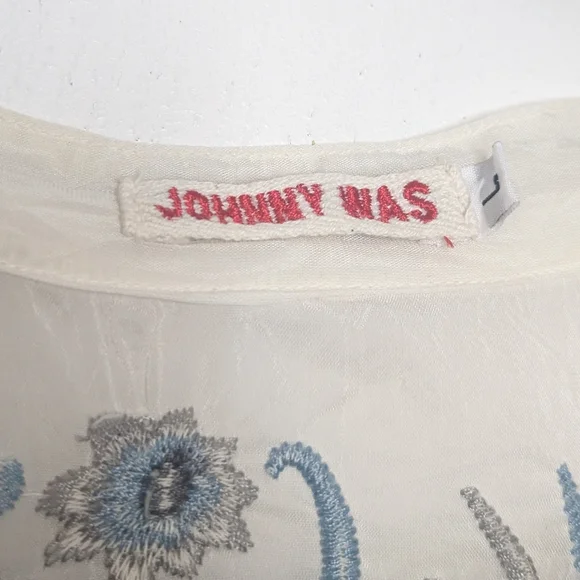 Johnny Was Floral Embroidered Tunic Top Cream Blue Grey Large - Picture 7 of 8